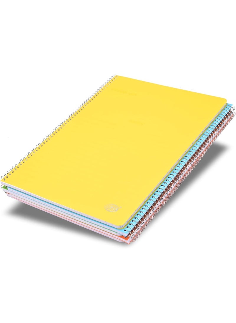 FIS Notebook A4 Size(210x297mm), PP Neon Cover, Spiral Binding, 80 Sheets, White Paper, 10mm Square Line Ruling, Pack of 5 Assorted Neon Colors, Ideal for School Essentials - FSNBA4PP10MAST/5 - Image 1